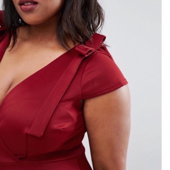 Asos Curve Tie Shoulder V-Neck Berry Mini Dress - Picture 4 of 4